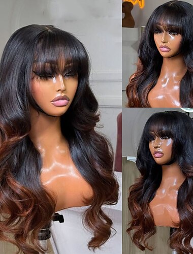  Aidot hiukset 5x5 Sulkeminen 13x4 pitsiä edessä Peruukki Otsatukalla Brasilialainen Laineita Ruskea Monivärinen Peruukki 130% 150% Hiusten tiheys Liukuvärjätyt hiukset 100% Neitsyt liimattoman