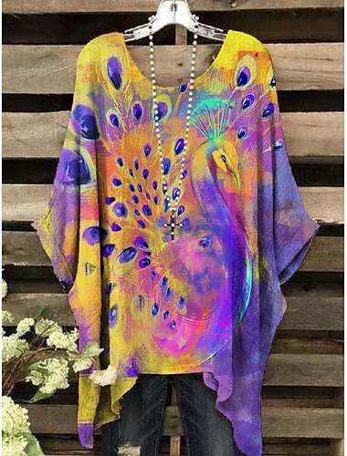  Dames Blouse Grafisch Geometrisch Elegant Vintage Dagelijks Korte mouw Vleermuismouw Strakke ronde hals Normale tops Dagelijks Feestdagen Vakantiekleding Geel Blozend Roze Paars Oranje Zomer Lente