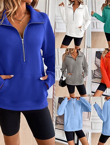  Dames Sweatshirt Zak Lange mouw Kleding Bovenlichaam Sportkleding Herfst Winddicht Sportkleding Sportkleding Effen Wit Marine Blauw Blauw