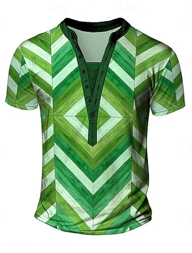  Herren Winkel Ethnisch T Shirt Henley Hemd T-Shirt Kurzarm Designer Basic Ethnisch Outdoor Lässig Täglich Sommer Ganzjahres Blau Grün Khaki Henley Henley T-Shirt