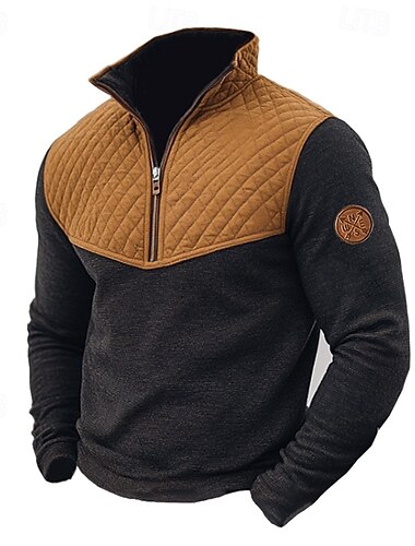  Per uomo Maglia Felpa con zip corta Marrone Mezza zip Blocco di colori Patchwork Testurizzato Sport & Outdoor Quotidiano Ferie Poliestere Streetwear Retrò Essenziale Primavera Autunno Abbigliamento