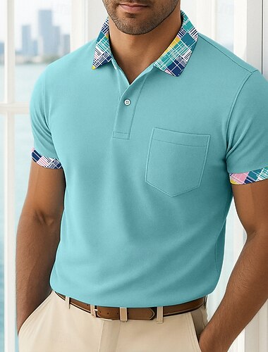  Herren Golfshirt Urlaub Geschäft Klassisch Kurzarm Mode Basic Einfarbig Karomuster Knöpfe Sommer Frühling Frühling & Herbst Normale Passform Weiß Rosa Marineblau Grün Golfshirt