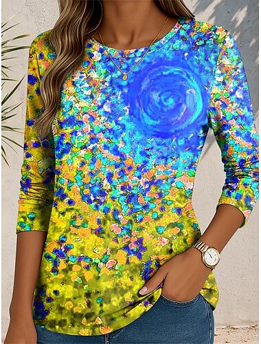  Pentru femei Tricou Grafic Abstract Casual Manșon Lung Stil Nautic Topuri obișnuite Zilnic Imprimeu Galben Albastru piscină Trifoi Vară Primăvară Toamnă