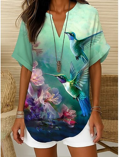  Dames Boho-shirt Grafisch Independence Day Bohemen Vintage Dagelijks Mouwloos Korte mouw V-hals Normale tops Dagelijks Feestdagen Semi formeel Wit Rood blauw Groen Beige Zomer Lente