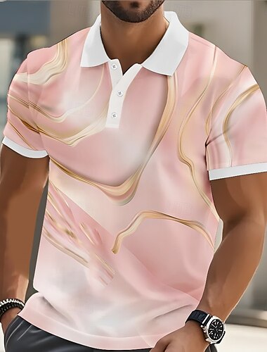  Herren Abstrakt Geometrisch Polo Kurzarm Polo-Shirts Revers Business-Casual Geschäft Athleisure Alltagskleidung Knöpfe 3D-Druck Sommer Gelb Rosa Blau