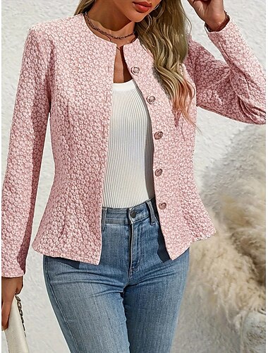  Damen Freizeitjacke Bequem Atmungsaktiv Reißverschluss Tasche Lässig Einfach Urlaub Straße Lässig Alltagskleidung Einreihig Kurz Rundhalsausschnitt Normale Passform Langarm Oberbekleidung Rosa