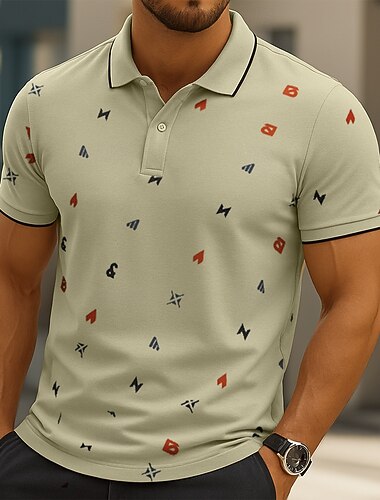  Muž Abstraktní Krátký rukáv Polo límec Moderní Sporty a outdoor Ležérní Oblečení na atletiku Léto Bílá Zelená Khaki