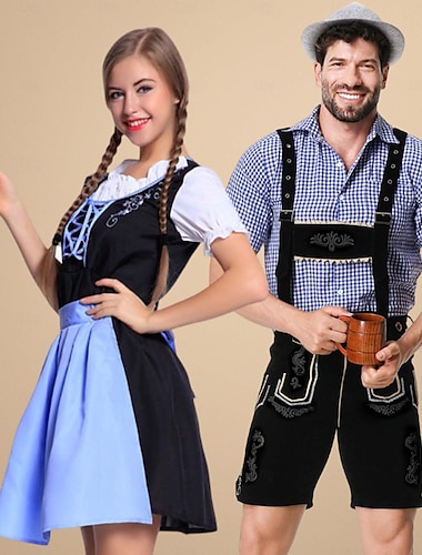  Совпадающий костюм Октоберфеста - дирндль для женщин или lederhosen для мужчин альпийское немецкое баварское пивное платье идеально подходит для пивного фестиваля вечеринки Хэллоуина тематической
