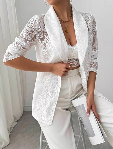  Per donna Blazer Traspirante Confortevole Patchwork Ricamato Moda Casual Semplice Ufficio Streetwear Casuale Abbigliamento quotidiano Aperto davanti Regolare Collo ripiegato Vestibilità regolare