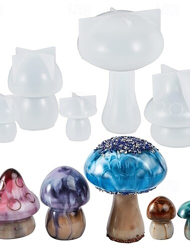  Juego de 5 moldes de silicona con forma de hongo: crea decoraciones únicas para el hogar con 5 moldes de diferentes tamaños para fundición de resina epoxi, manualidades de bricolaje y proyectos