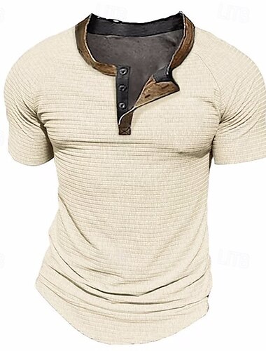  Муж. Футболка Вафельная рубашка Henley Рубашка Хенли Футболки С короткими рукавами Хенли Лето Сплошной цвет Мода Оригинальный рисунок Классический Пуговицы Отпуск Для улицы На выход