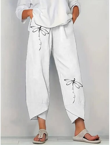  Damen Chinos Baggy-Hosen Urlaub Vintage Ethno-Stil Knöchellang Hohe Taille Grafik Patchwork Bestickt Tasche Atmungsaktiv Mikroelastisch Urlaub Straße Lässig Weiß Khaki Hellblau Grau Sommer Frühling