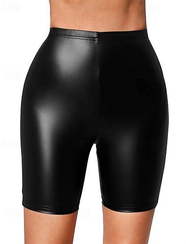  Mulheres Calção Leggings Roupa de rua Casual Curto Cintura Alta Tecido Cintura elástica Respirabilidade Com Stretch Férias Rua Roupa Diária Preto Verão Normal