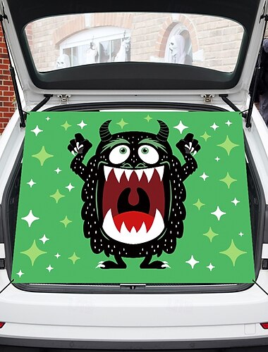  Banner de Halloween para el maletero del coche, decoración para el coche, decoraciones fantasma de Halloween, decoración de tela de Halloween para el coche, decoración del maletero del coche de Halloween, revestimiento de pared de calabaza fantasma