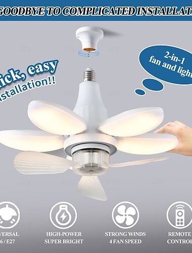 Opvouwbare plafondventilator met verlichting en afstandsbediening, dimbare ledlamp, 3000k-6500k, eenvoudig te installeren voor slaapkamer, woonkamer, garage