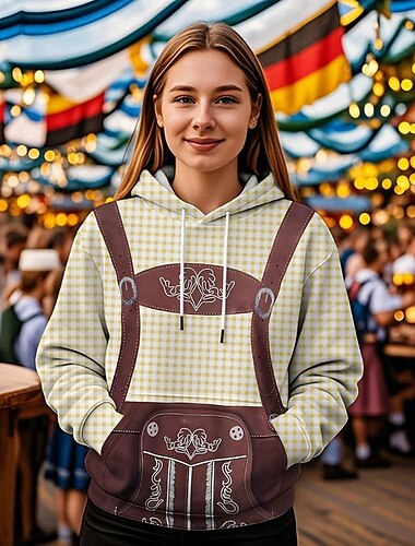  Cerveza Oktoberfest Sudadera Estampado Bolsillo delantero Gráfico Para Mujer Adulto Carnaval Cerveza Oktoberfest Impresión 3D Vacaciones Fiesta