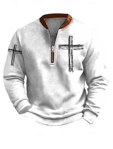  Herren Sweatshirt Viertelreißverschluss Sweatshirt Weiß Braun Hell Gray Halber Reißverschluss Farbblock Kreuz Halber Reißverschluss Druck Sport & Outdoor Täglich Ferien Polyester Vintage Streetwear