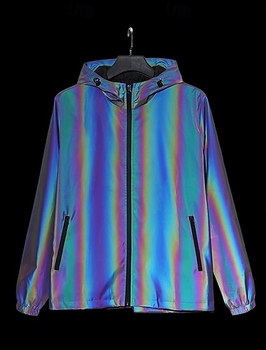  Men's Reflective Jacket Sports & Outdoor Daily Reflective Windbreaker Pocket Hooded Spring &  Fall Solid Color Active Fashion Hoodie Regular Grey Jacket