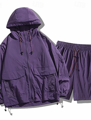  Herren Trainingsanzug Sport-Set 2 teilig Sportlich Langarm Sonnenschutz Atmungsaktiv Schnelltrocknend Sportbekleidung Sportkleidung Einfarbig Rot Braun Schwarz Dunkelgrau