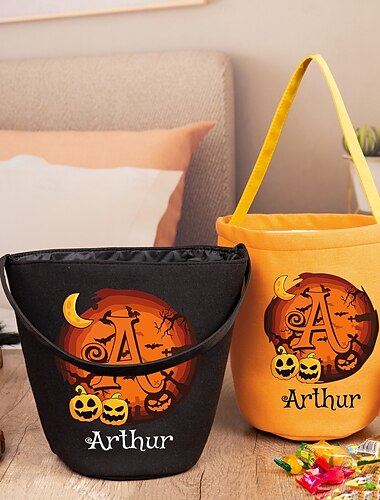  Borsa per dolcetti di Halloween con nome personalizzato per bambini, borsa per caramelle personalizzata per dolcetto o scherzetto, lettere e nomi personalizzati, borsa per caramelle in lino naturale,