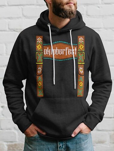  Oktoberfest Lederhosen-Print Kapuzensweatshirt Pullover Bayerisch München Deutsch Fronttasche Grafik Für Herren Erwachsene Karneval Oktoberfestbier Heißprägen Party Alltagstauglich