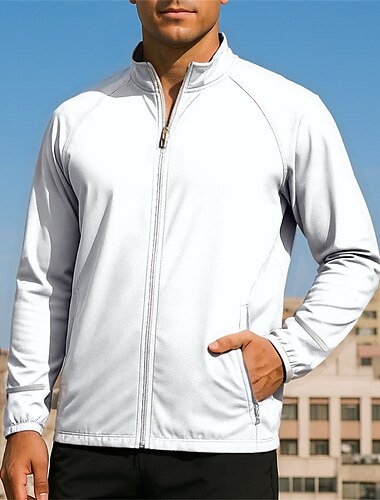  Herren Laufjacke Outdoorjacke Vollreißverschluss Langarm Oberbekleidung Sportlich Sonnenschutz Schnelltrocknend Leicht Atmungsaktiv Tennis Golfspiel Laufen Sportbekleidung Sportkleidung Einfarbig