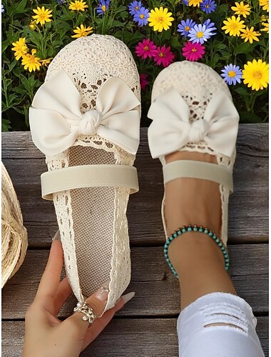  Weite Damen-Ballerinas aus Häkelspitze mit Schleife – leichter, romantischer Stil für Verabredungen im Garten, Sommerpicknicks und zwanglose Veranstaltungen im Freien