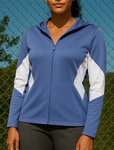  Damen Laufjacke Outdoorjacke Laufmantel Vollreißverschluss Langarm Oberbekleidung Sportlich Sonnenschutz Schnelltrocknend Leicht Atmungsaktiv Tennis Golfspiel Laufen Sportbekleidung Sportkleidung