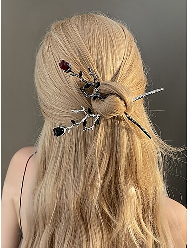  Gothic-Haarnadel-Set mit Rosenmotiv für Damen, Vintage-Haarnadel-Set aus Legierung, Haarschmuck im Retro-Zweig-Design, geeignet für Halloween-Partys und Cosplay
