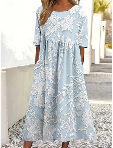  Pentru femei Rochii Midi Rochie de Vară Rochie A line Rochie de vară Vacanță Casual Zilnic Dată Ieșire Fit regulat Floral Grafic Manșon scurt Stil Nautic Roz Îmbujorat Albastru piscină Trifoi Bej