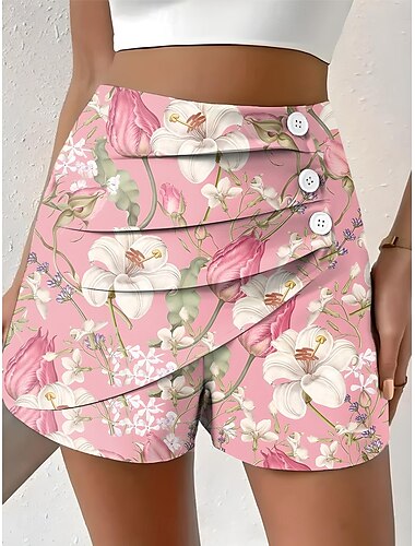  Femmes Chinos Shorts Élégant Vacances ancien Court Taille moyenne Fleuri Graphique Vacances Maison Occasionnel Rose Claire Bleu Violet Vert clair Été Printemps Coupe régulière