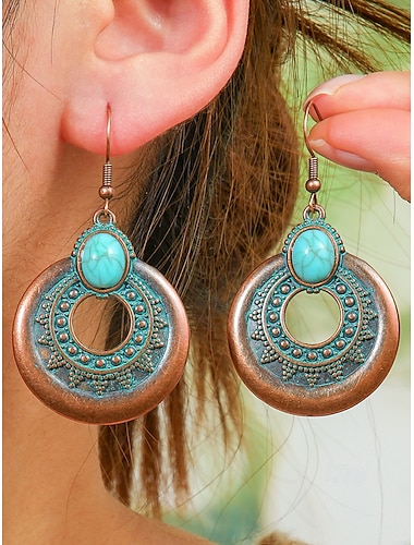  Conjunto de pendientes colgantes de turquesa estilo bohemio vintage para mujer: pendientes colgantes ligeros de estilo tribal vintage con acabado en bronce antiguo para salidas informales y regalos festivos.