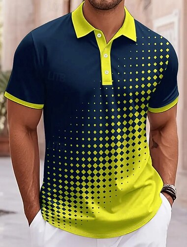  Herren Abstrakt Geometrisch Polo Kurzarm Umlegekragen Alltagstauglich Athleisure Alltagstauglich Knöpfe Sommer Rubinrot Gelb Purpur