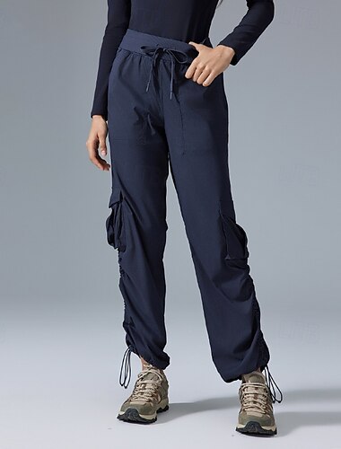  Damen Cargo-Hosen Stoffhosen Streetwear Stilvoll Volle Länge Natürliche Taille Einfach Tasche Elastisches Kordelzugdesign Bequem Außenbereich Ferien Alltagskleidung Alltagstauglich Karminrot