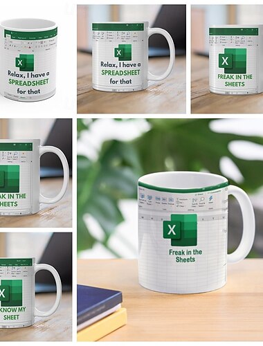  Excel-muki, hauska keraaminen kahvikuppi 330 ml / 12 oz, taulukkolaskenta-aiheinen valkokauluslahja työtoverille, analyytikolle, kirjanpitäjälle, pomolle, työpöydän sisustus