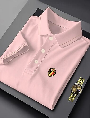 Herren Golfshirt Lässig Revers Kurzarm Büro Deutschland Nationalflagge Knöpfe Sommer Rosa Marineblau Braun Golfshirt