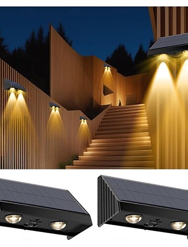  Solar-Zaunleuchten, Wandleuchten, Warmweiß und RGB-Zyklusmodus. Wasserdichte Solar-Atmosphärenlichter für den Innenhof, geeignet für Hinterhofgeländer, Stufen, Terrassen, Treppengeländer und Wände
