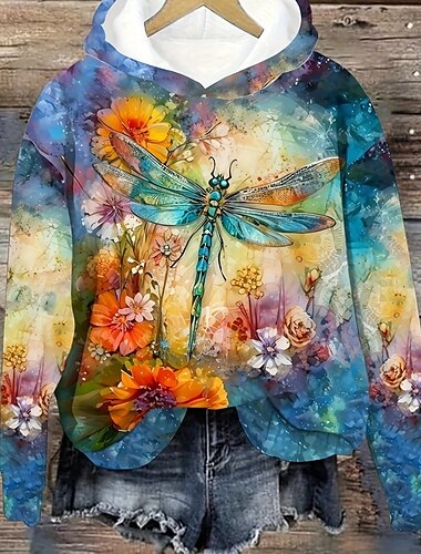  Női Pulóver Hoodie pulóver Virágos Állat Pillangó Elegáns Szüret Retro Hosszú ujj Kapucni Normál felsők Utca Hétköznapi Nyomtatott Arcpír rózsaszín Medence Tavasz Ősz Tél
