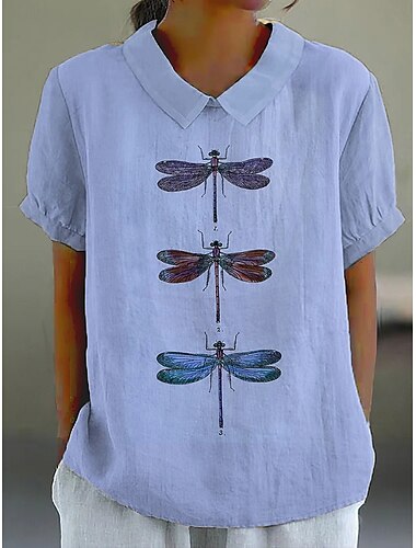  Damen Bluse Grafik Tiermotiv Elegant Täglich Stilvoll Kurzarm Hemdkragen Normale Oberteile Arbeit Täglich Ferien Druck Rosa Blau Grün Khaki Sommer Frühling