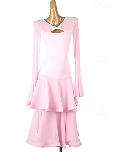  Gesellschaftstanz Kleid Unifarbe Damen Leistung Alltagskleidung Langarm Spandex