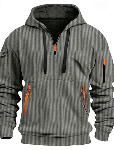  Men's Hoodie Quarter Zip Hoodie Black White Red Blue Khaki Hooded Plain Pocket Textured Sports & Outdoor Daily Holiday Polyester Streetwear Basic Casual Spring Autumn / Fall Clothing Apparel Hoodies