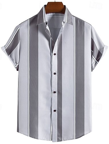  Herren Hemd Sommerhemd Freizeithemd Strandhemd Knopfhemd Blau Gold Grün Dunkelgray Grau Kurzarm Streifen Revers Urlaub Hawaiianisch Bekleidung Polyester Mode Lässig Bequem