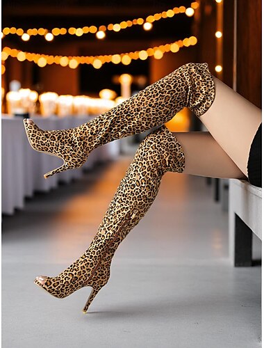  Damen Overknee Peep-Toe Stiletto-Stiefel aus Kunstleder – sexy Overknee-Stiefel mit hohem Absatz für Clubwear oder Abendpartys