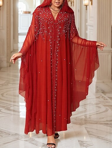  Dames Lange jurk maxi-jurk Casual jurk Boho-jurk Westerse kleding Modieus moslim Buiten Feest Feestdagen Normale pasvorm Effen Lange mouw Capuchon Rood Licht Blauw Lente Herfst