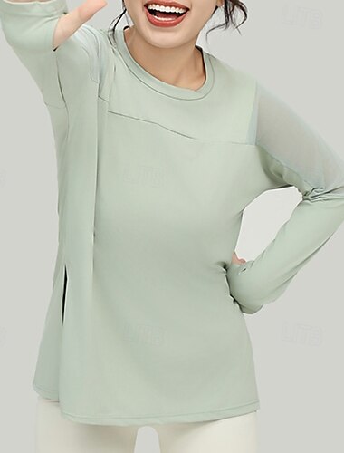  Damen Sport-T-Shirts Atmungsaktiv Netz Langarm Sport Einfarbig Oberteil Für Fitnessstudio sportlich Pilates Sportkleidung