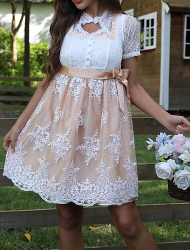  Karneval Oktoberfestbier Kostüm Kleid Dirndl Trachtenkleider Oktoberfest / Bier Bayerisch Wiesn Wiesn Damen Stoff im traditionellen Stil Kleid Schürze