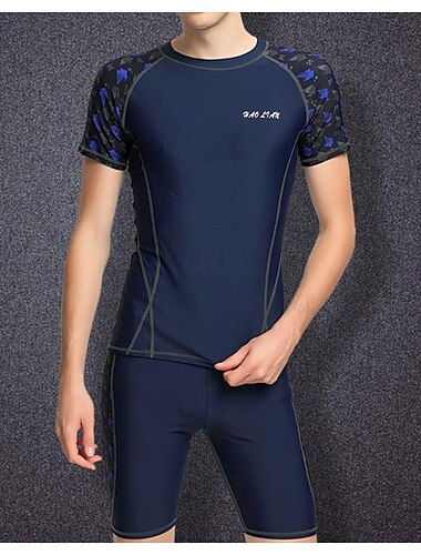  Herren Anti UV Badeanzug UPF50+ Rasche Trocknung Kurzarm Bademode Badeanzug 2 Teile Schwimmen Surfen Patchwork Sommer