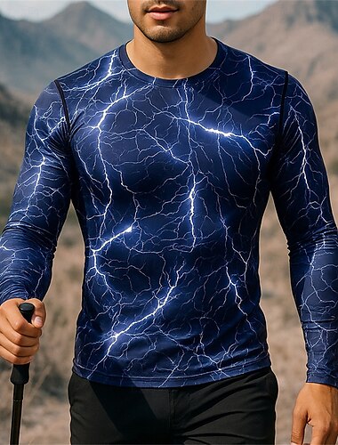  Hombre cima de senderismo camiseta Manga Larga Cuello Barco Camiseta Al aire libre Secado rápido Ligero Elástico Transpirable Pullover Poliéster camuflaje Azul Real Azul Gris Tenis Golf Corriendo
