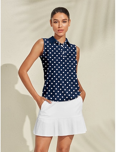  Femmes T-shirt POLO Bleu de minuit Sans manches Top Vêtements de golf pour femmes, tenues, vêtements