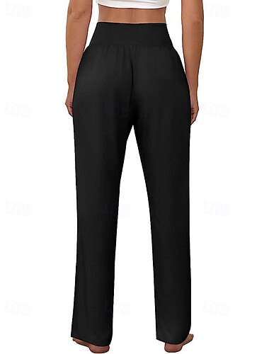  Damen Weites Bein Stoffhosen Streetwear Lässig Volle Länge Natürliche Taille Einfach Tasche Elastischer Bund Bequem Außenbereich Urlaub Ausgehen Dunkelgrau Rot orange Schwarz Rosa Herbst Normale